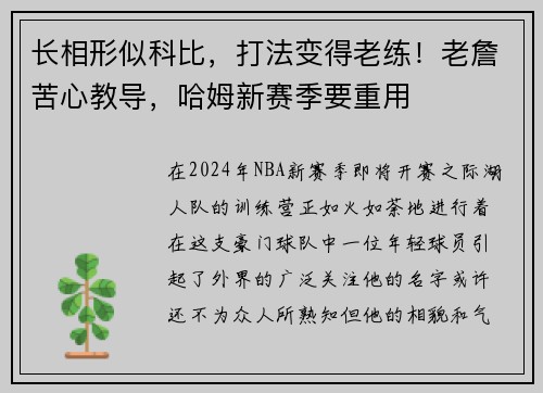 长相形似科比，打法变得老练！老詹苦心教导，哈姆新赛季要重用